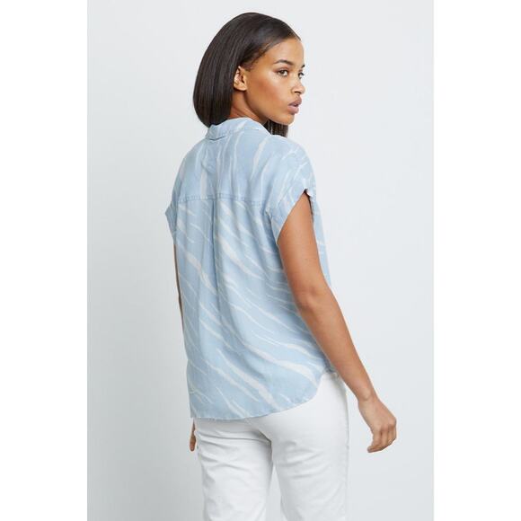 RAILS Lex Shirt in Light Vintage Zebras Size XS Blue White Stripe Tencel Raw Hem - Picture 3 of 16